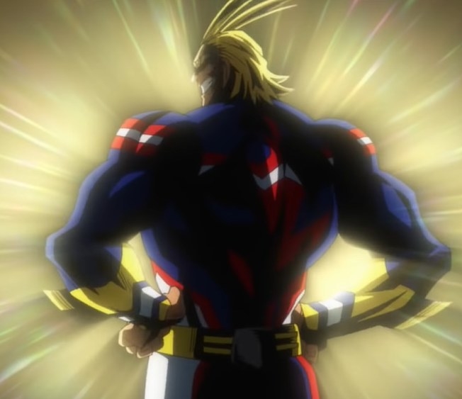 All-Might towering with his back to us in his hero pose