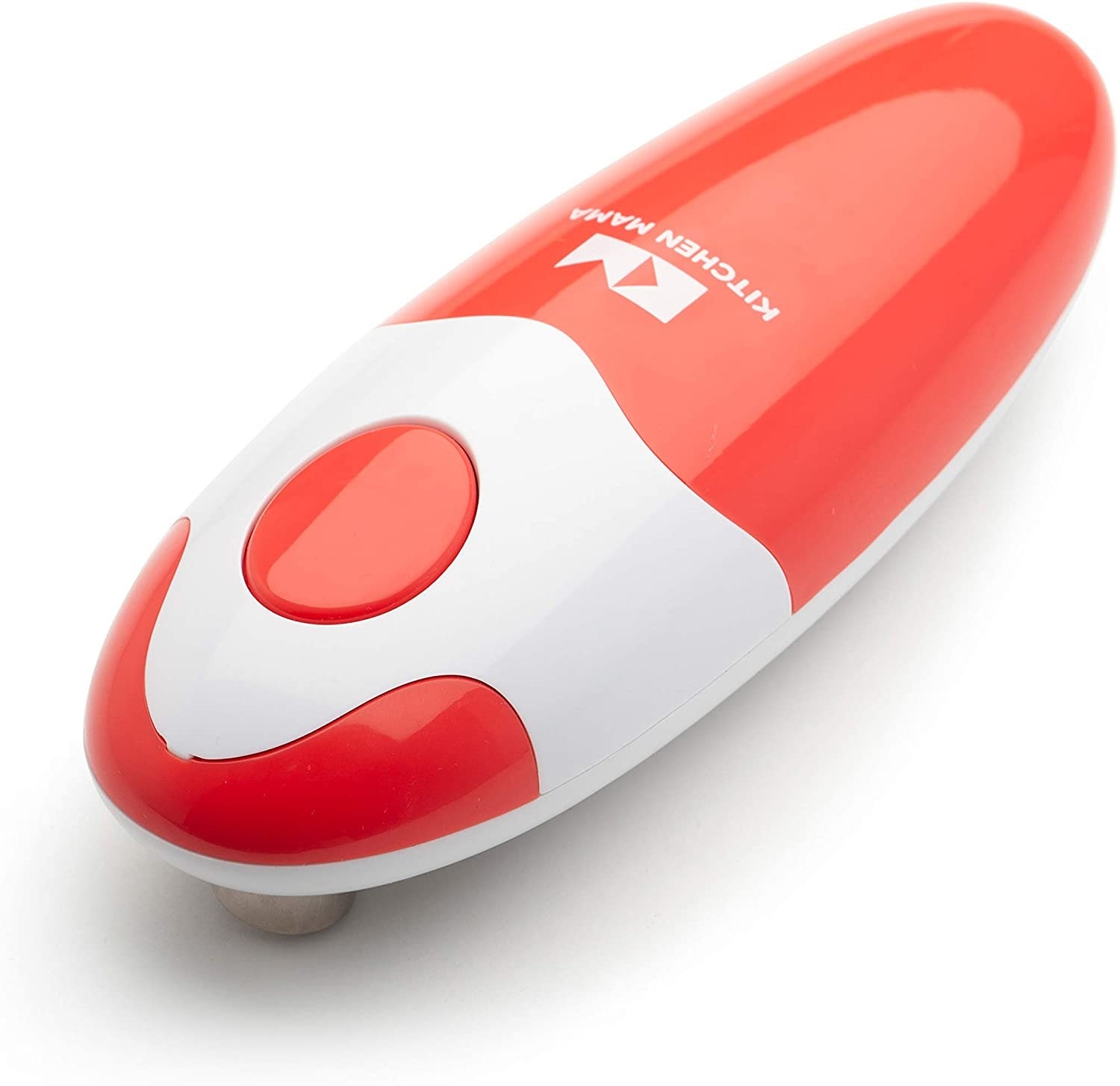 The Kitchen Mama electric can opener in red and white.