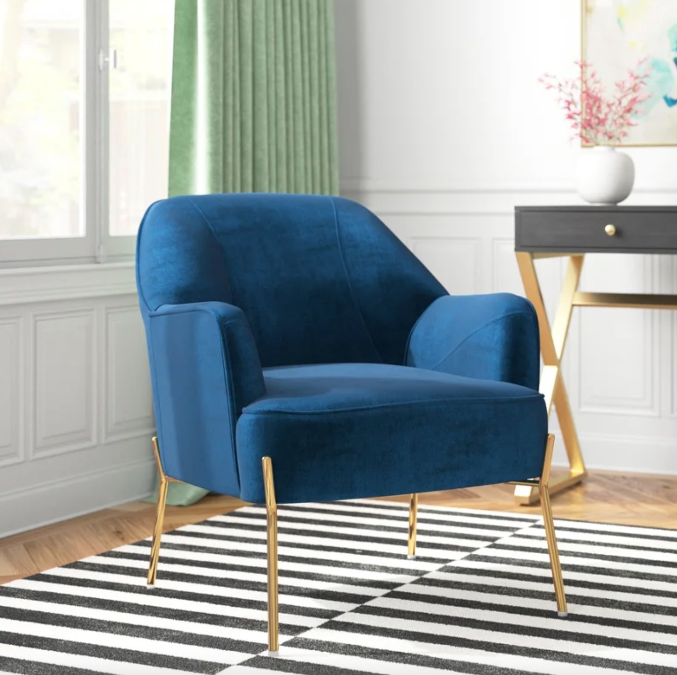 the cozy blue velvet armchair