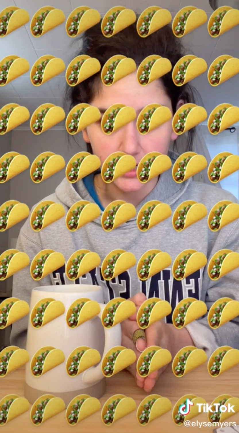 Taco emojis over Elyse&#x27;s face as she recounts her tale