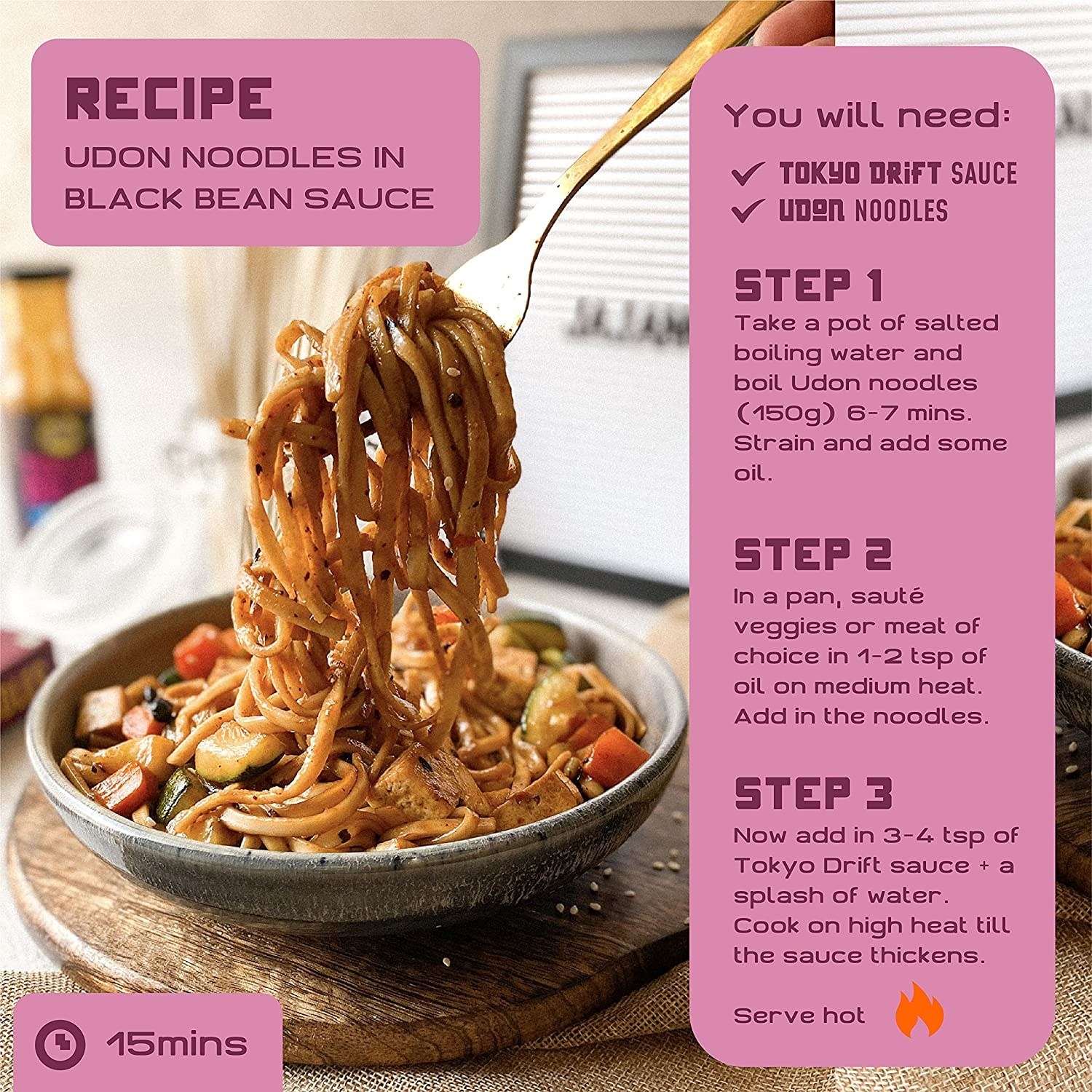 Black bean noodles next to instructions on how to cook them