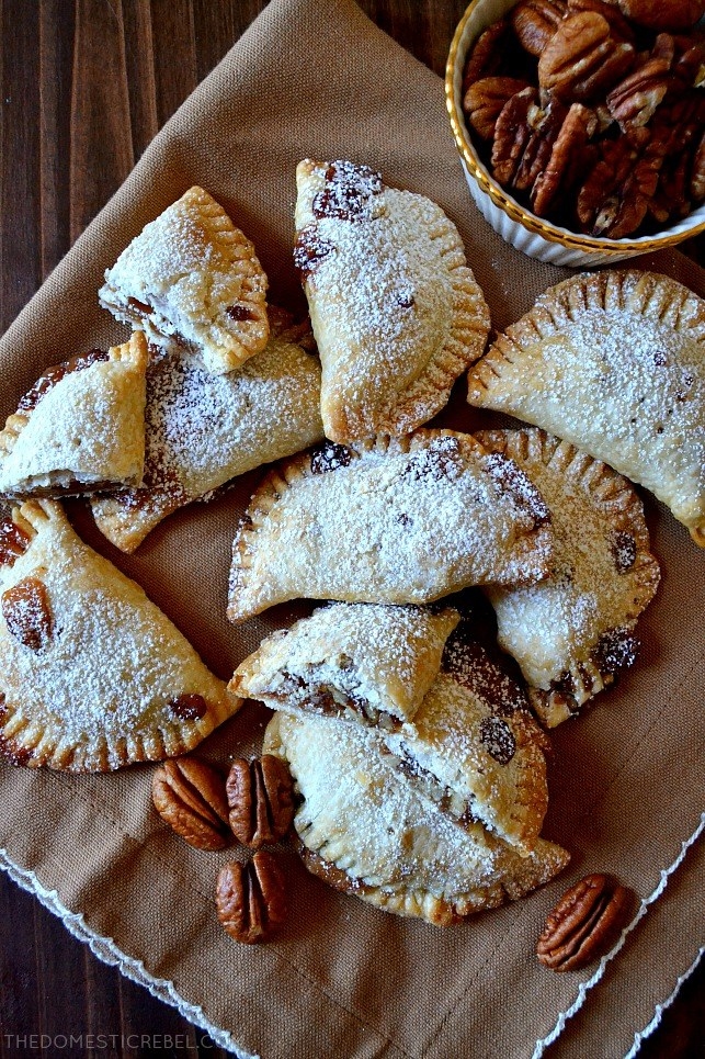 Sugar-dusted pecan hand pies.