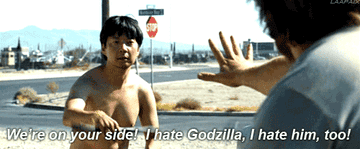 Alan telling Mr. Chow &quot;we&#x27;re on your side, I hate godzilla, I hate him too!&quot; in the Hangover
