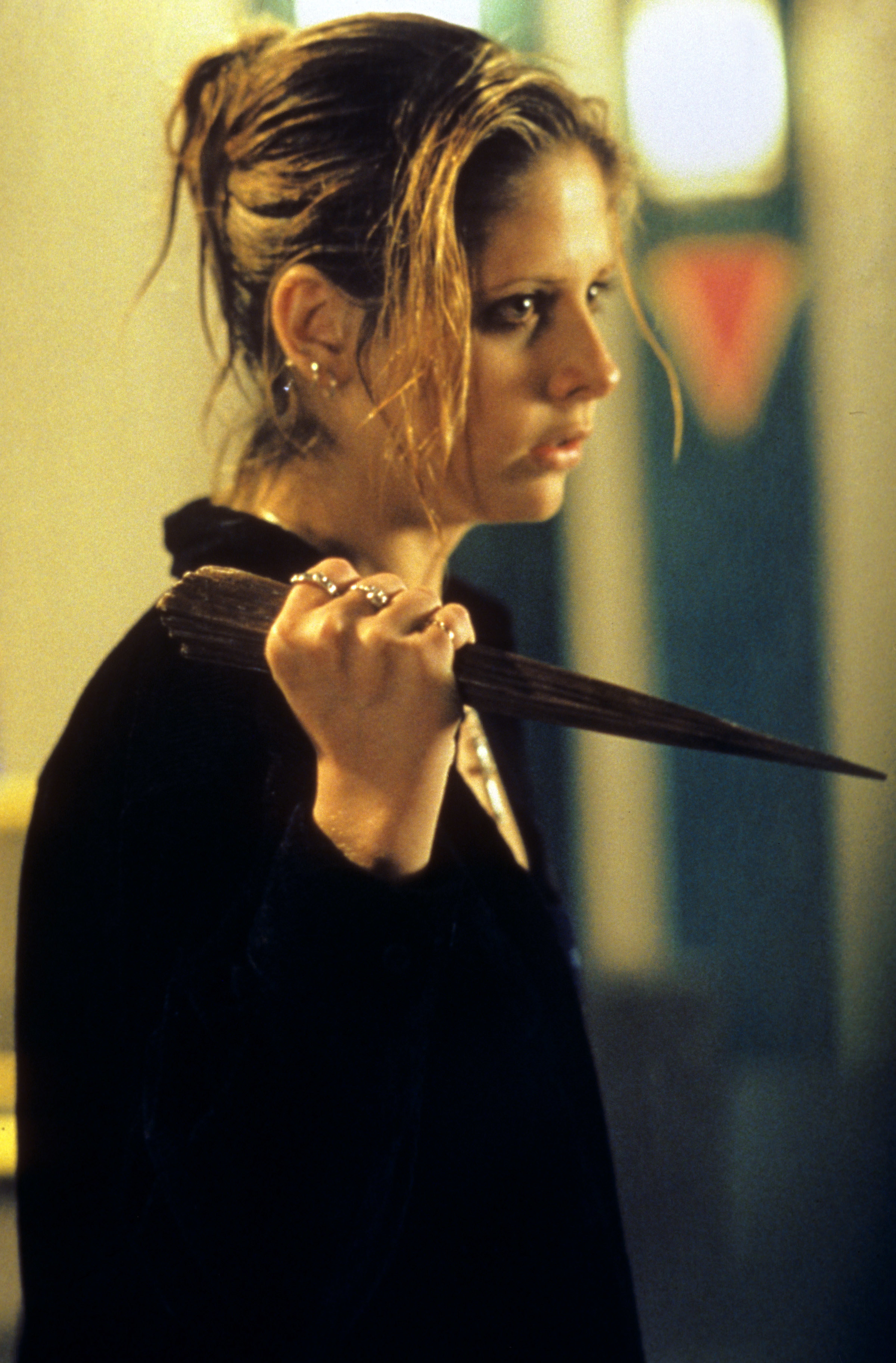 Buffy holding a wooden stake