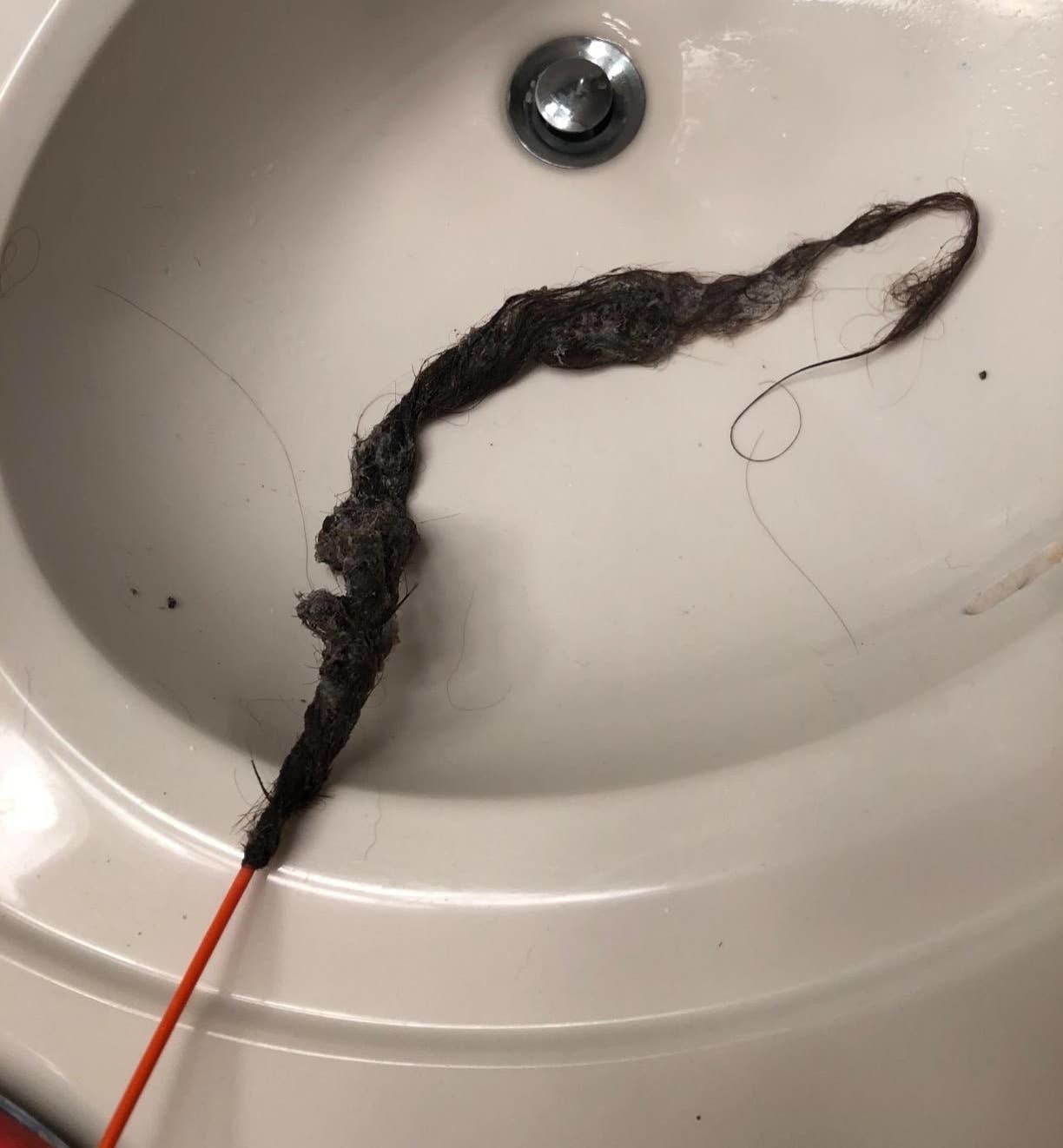 a reviewer photograph  of the drain snake with the extremity  covered successful  hair