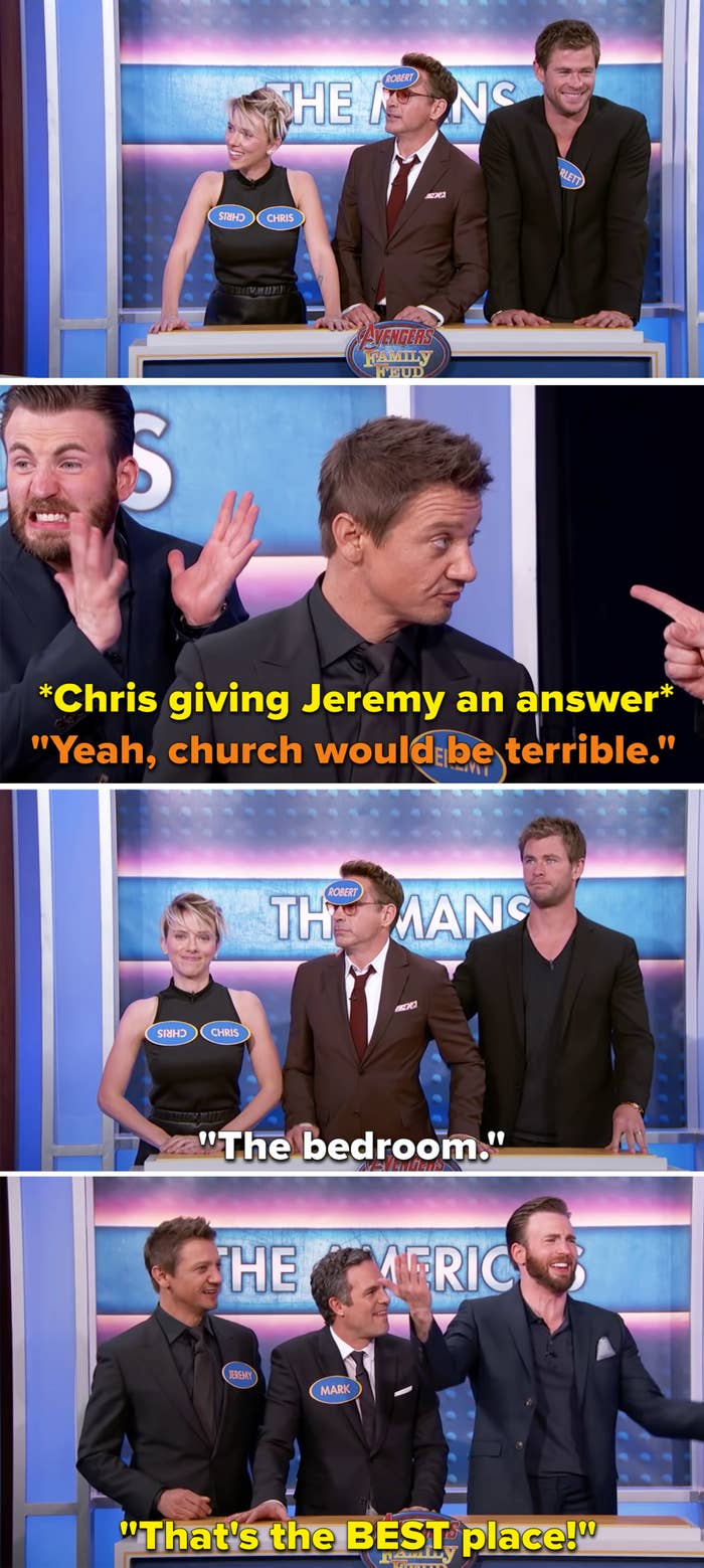 Robert Downey Jr answering &quot;the bedroom&quot; and Chris Evans saying, &quot;That&#x27;s the best place&quot;