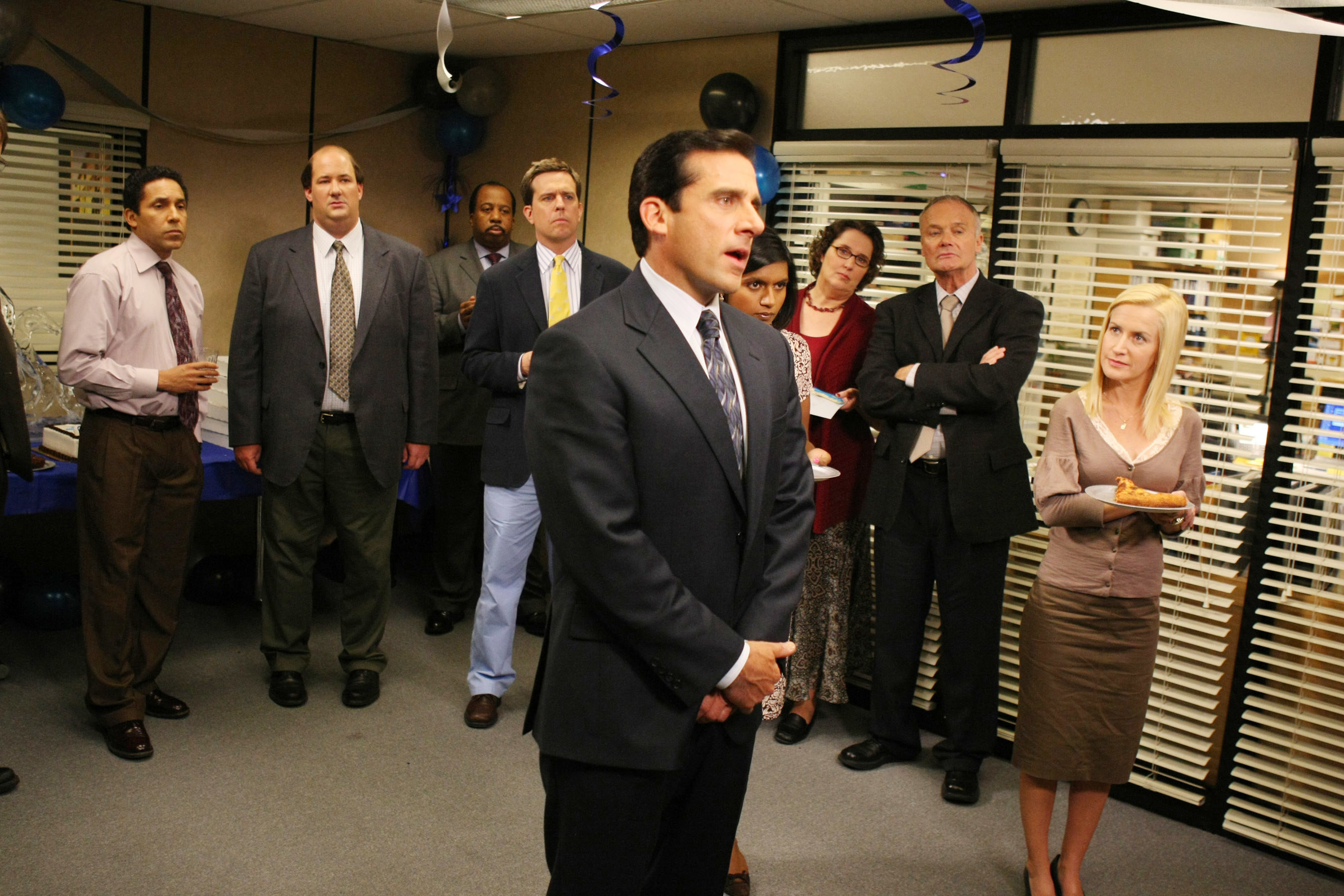 Michael Scott addresses his employees at an office party