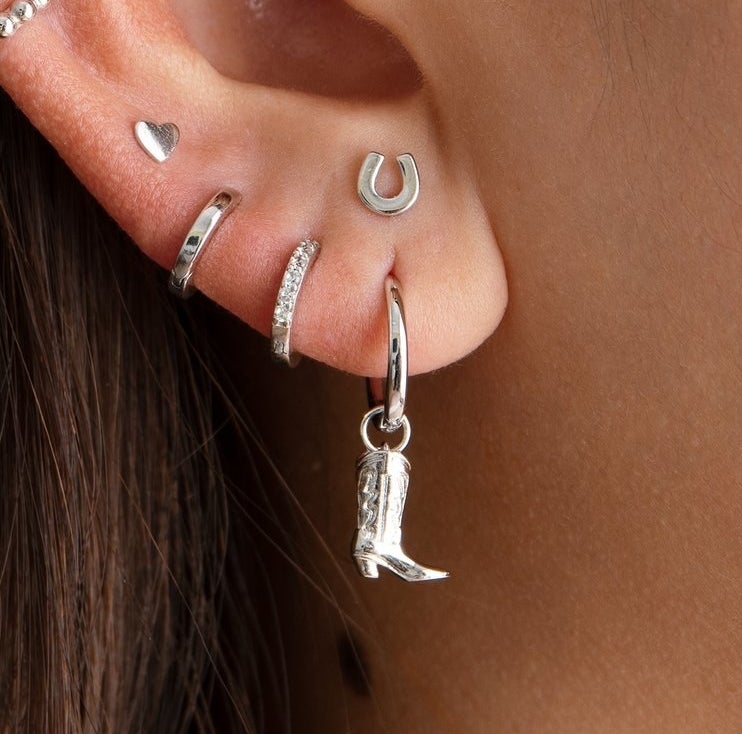 small hoop earring with boot charm