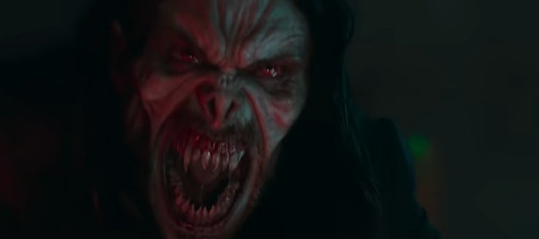 Morbius howling at the camera in &quot;Morbius&quot;