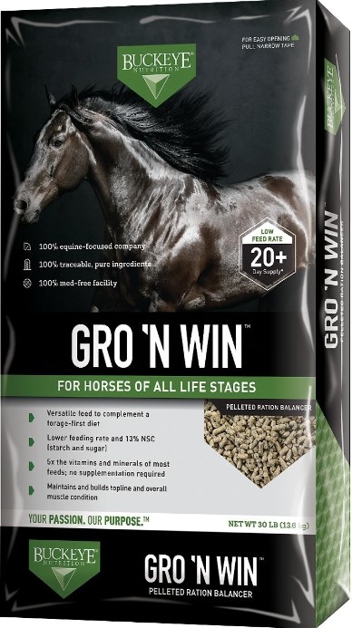 A 30-pound bag of horse feed that helps horses maintain optimal nutrition