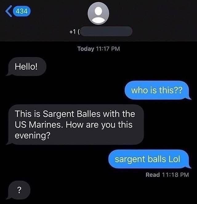 someone named sargant balls texts someone and gets made fun of for their name
