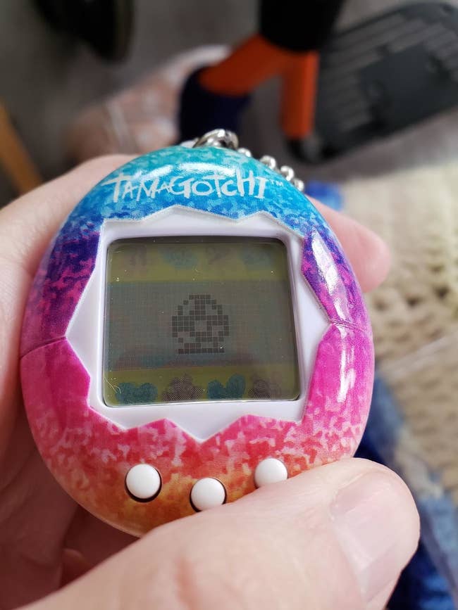 A rainbow colored virtual pet toy