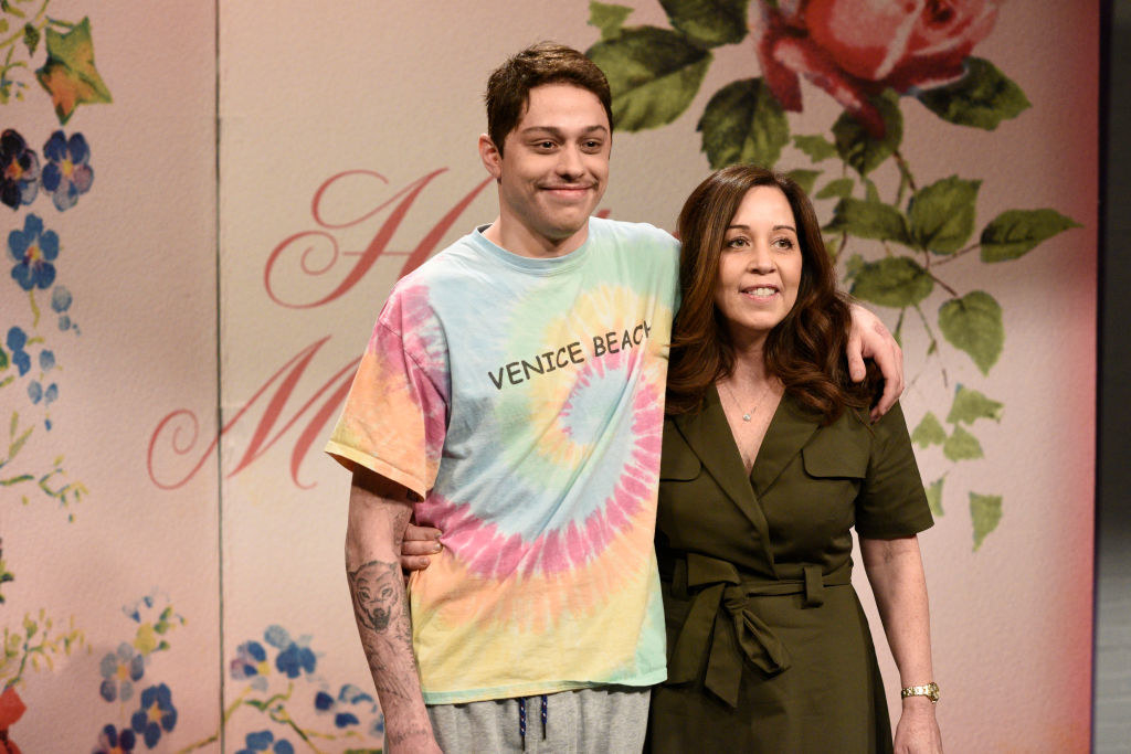 Pete Davidson and his mother during the SNL Mother&#x27;s Day Message Cold Open on Saturday, May 8, 2021