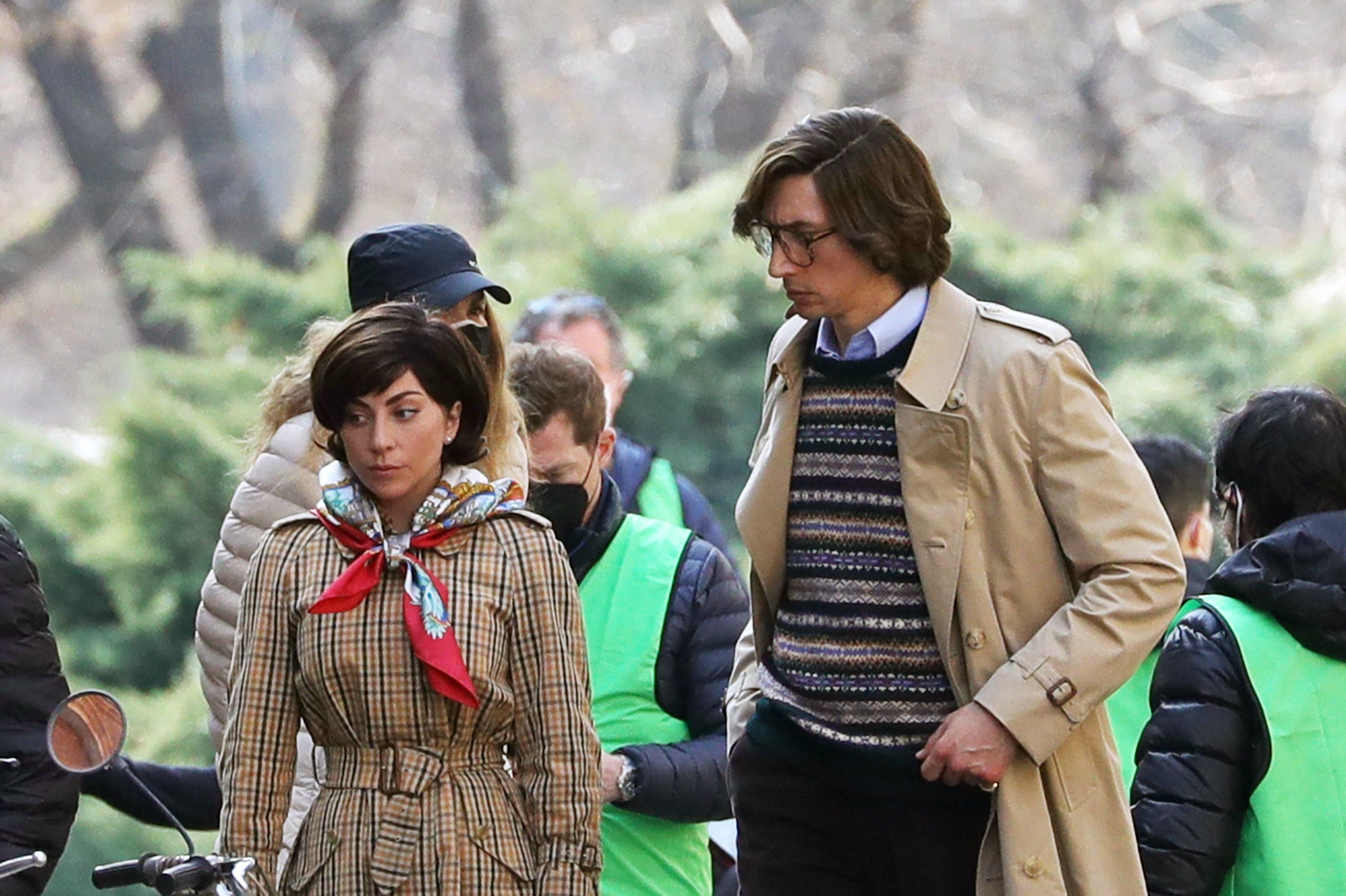 Gaga and Adam Driver film a scene in Italy