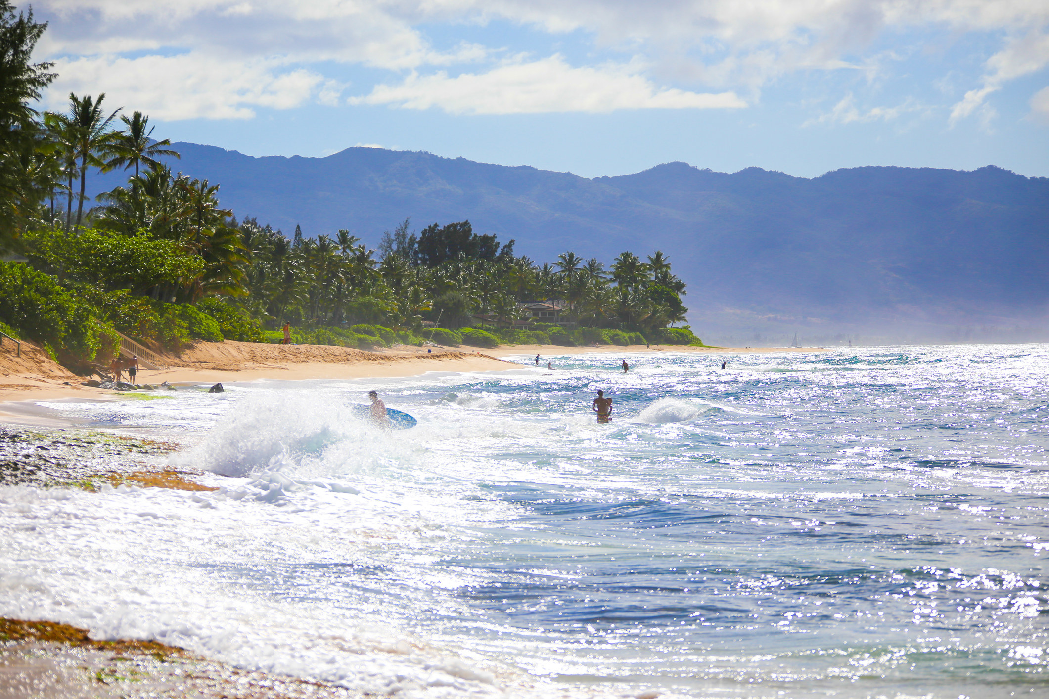 Surfers at the beach in North Shore, Oahu.