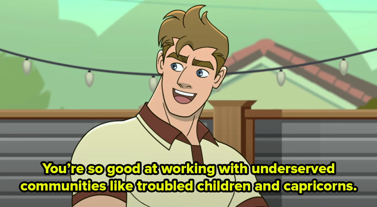 An attractive cartoon man says you’re so good at working with underserved communities like troubled children and capricorns