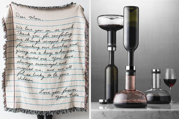 a handwritten blanket and a wine decanter