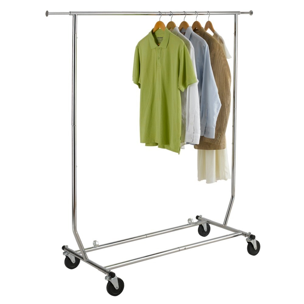A steel clothing rack that can be folded away for easy storage