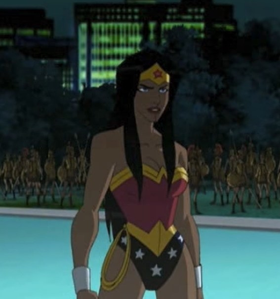 Wonder Woman standing in the reflecting pool in Washington D.C.