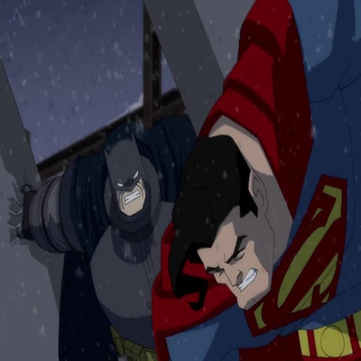 Batman about to attack Superman while in his exoframe suit