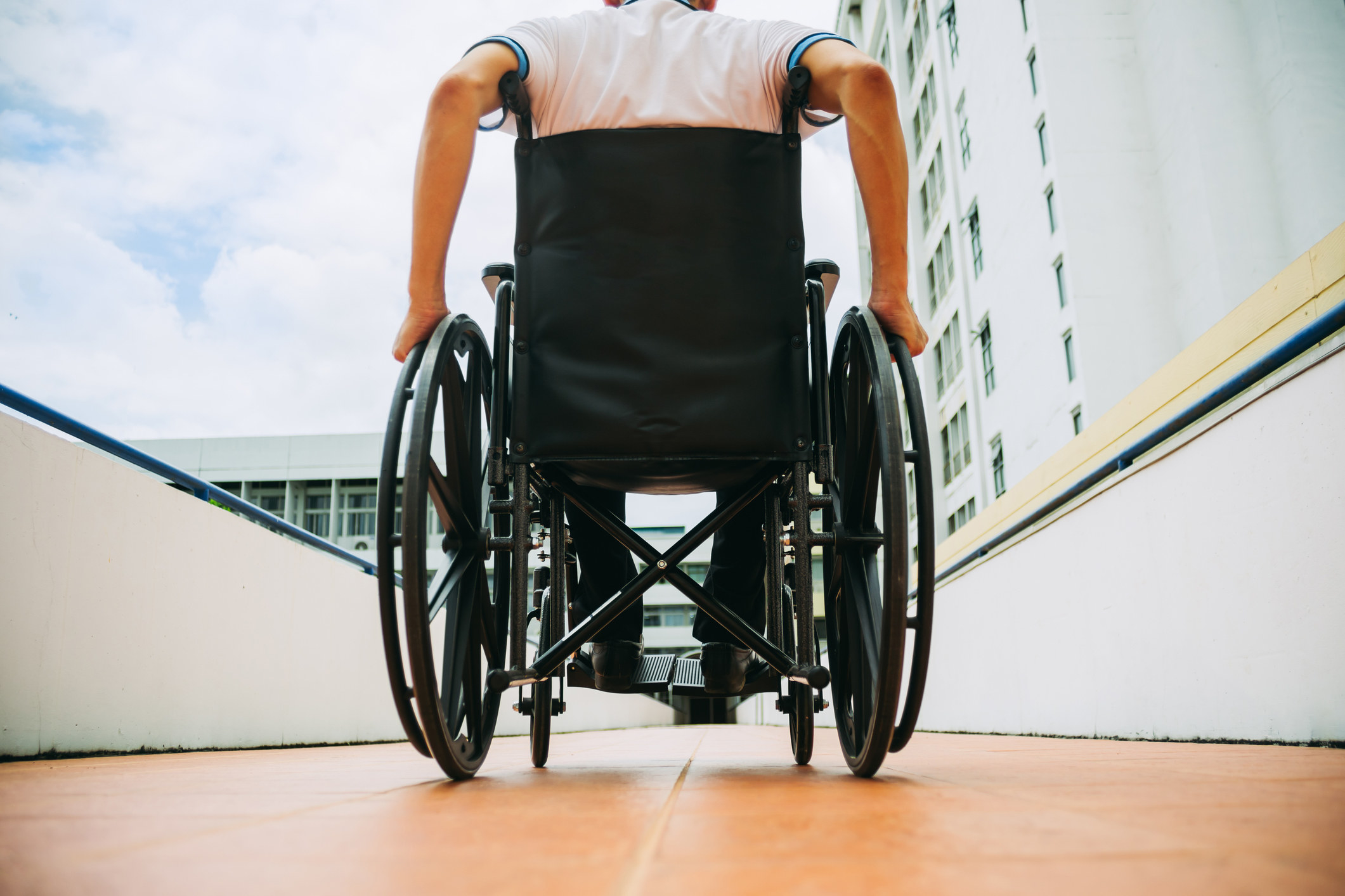 A man in a wheelchair.