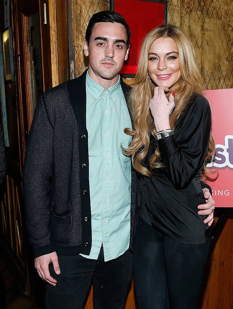 Michael Lohan Jr. and Lindsay Lohan attends the Just Sing It app launch event at Pravda