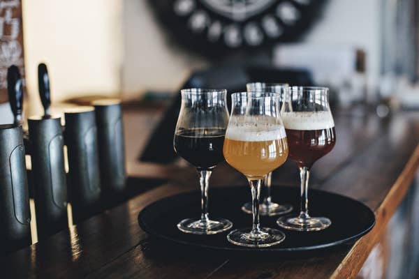 Various glasses of craft beer.