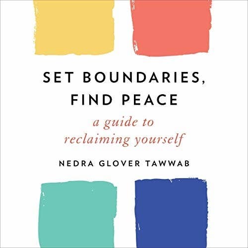 yellow, red, green, and blue squares around the title "set boundaries, find peace"