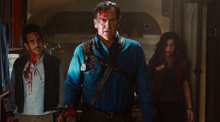 Ash, Pablo, and Kelly in Ash&#x27;s trailer in &quot;Ash vs. Evil Dead&quot;