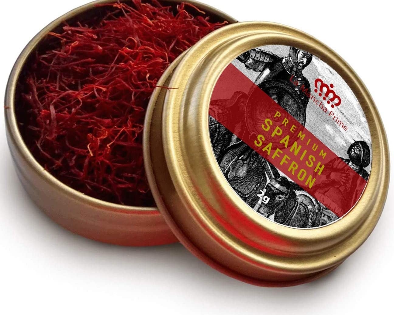 an open tin of saffron threads