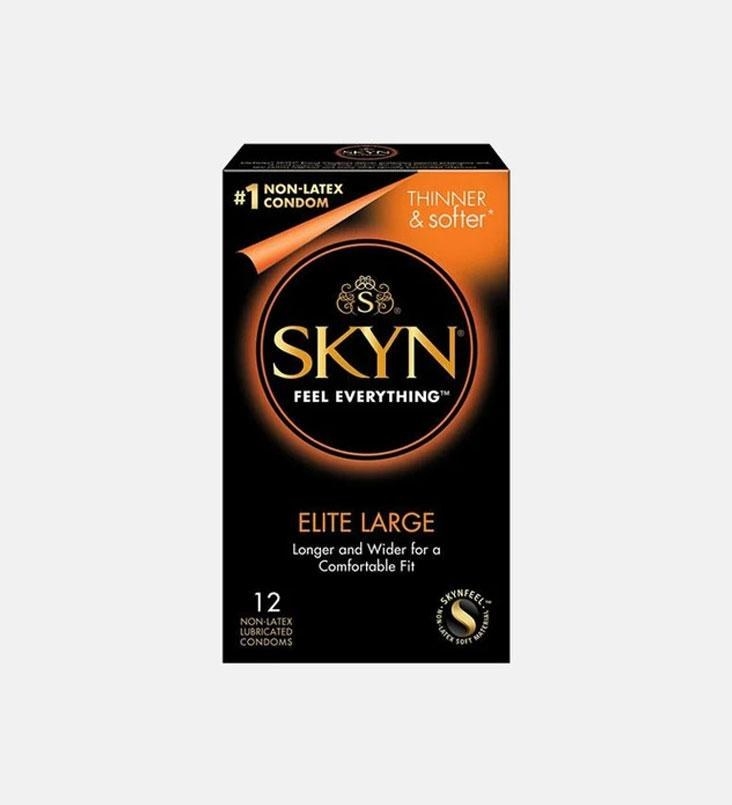 A box of SKYN Elite Large Condoms.