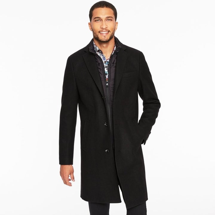 Model wearing long wool coat