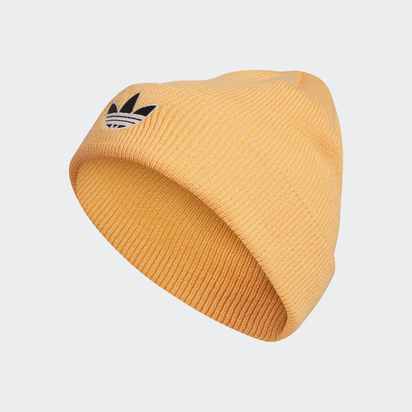 orange cream-colored beanie with cuffed detailing