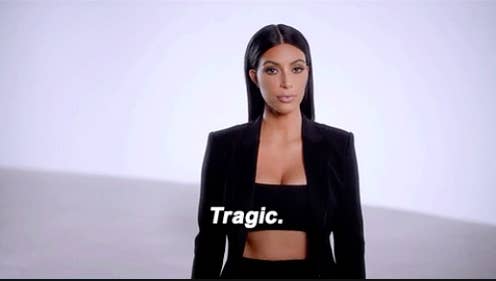 Kim Kardashian saying &quot;tragic&quot; during a Super Bowl commercial