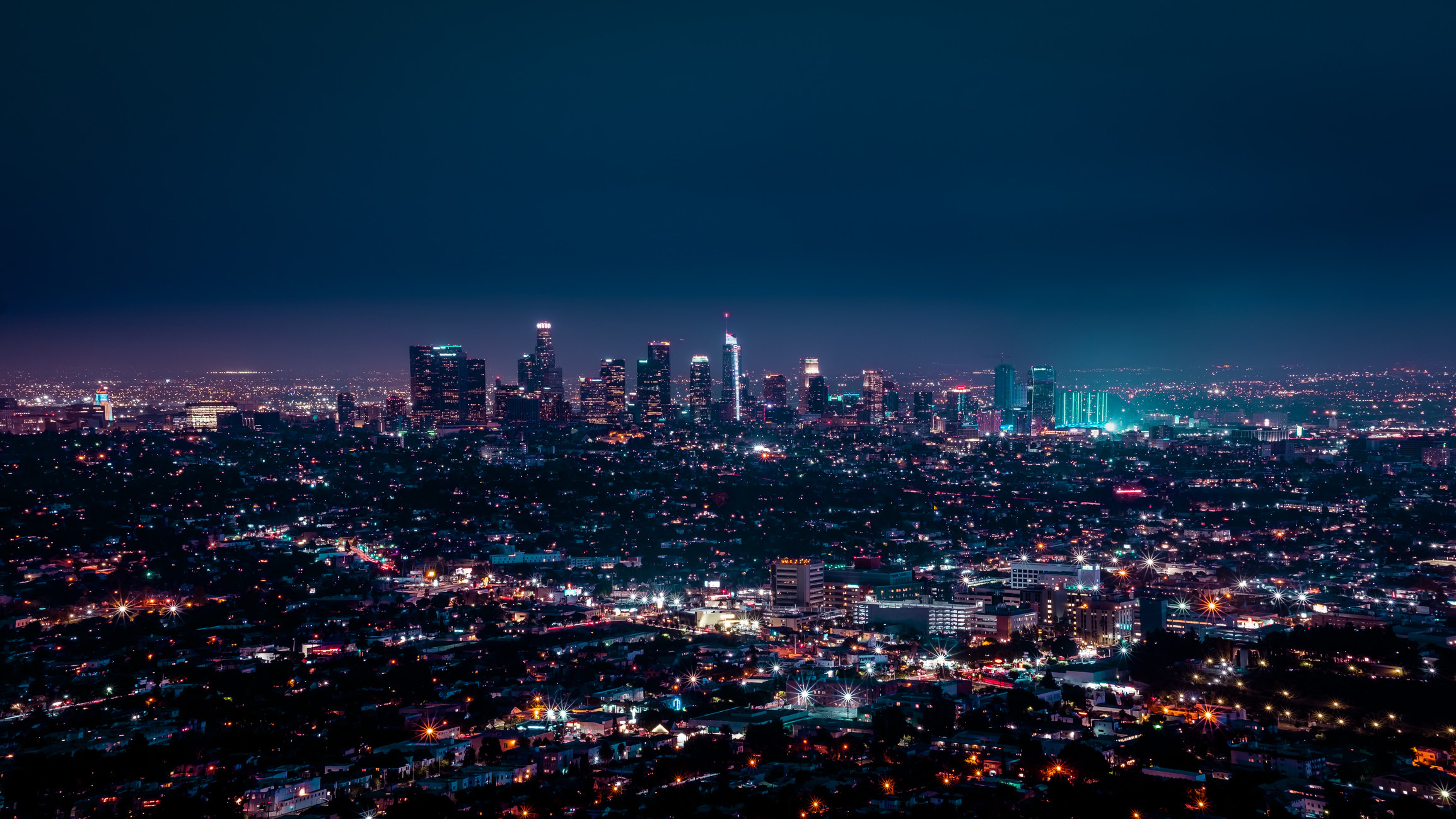 The LA city skyline at night