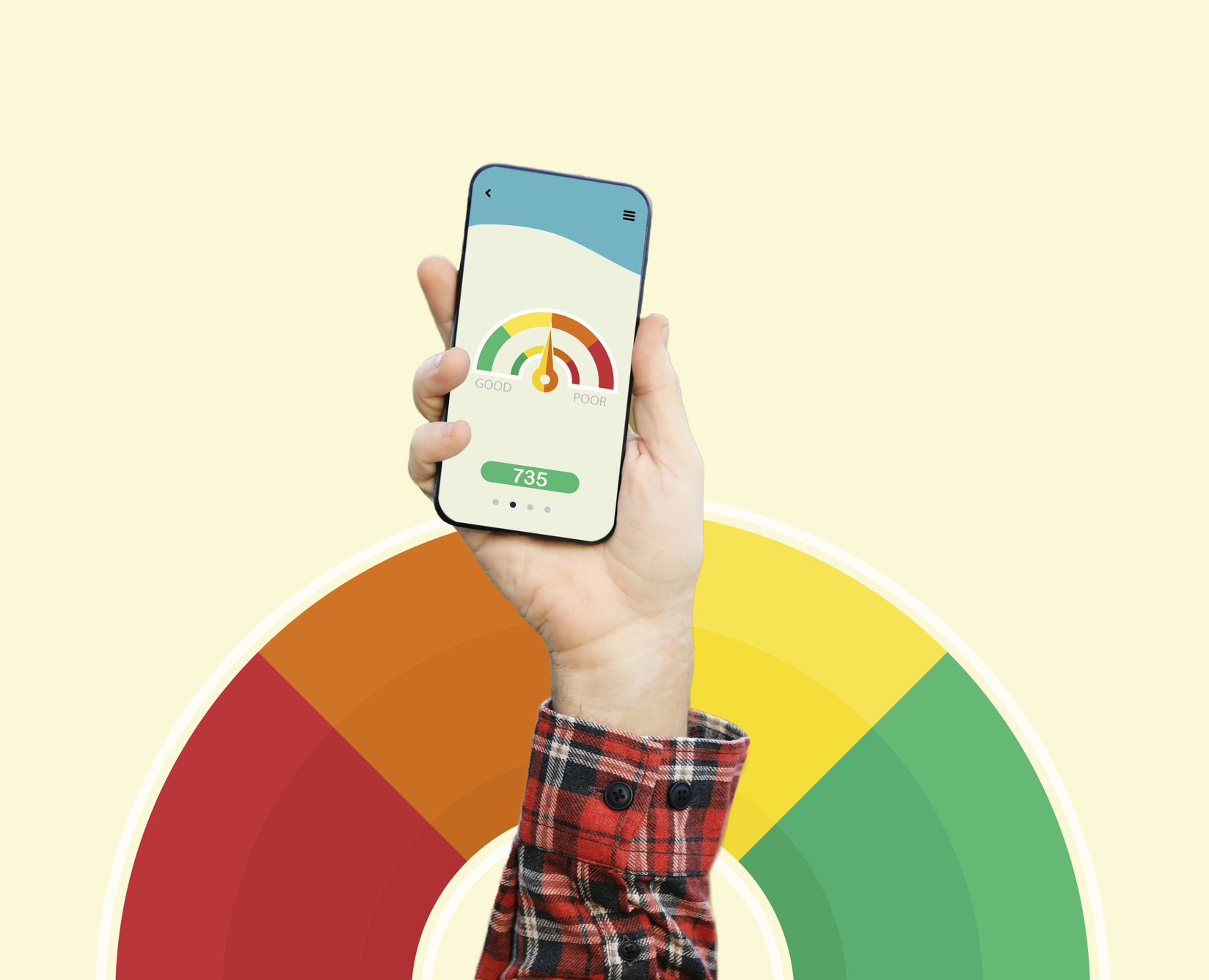 Person holding a smartphone showing their credit score