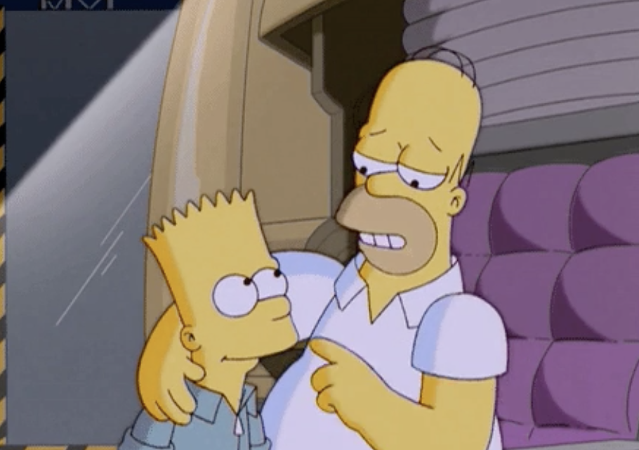 Homer Simpson hugging Bart