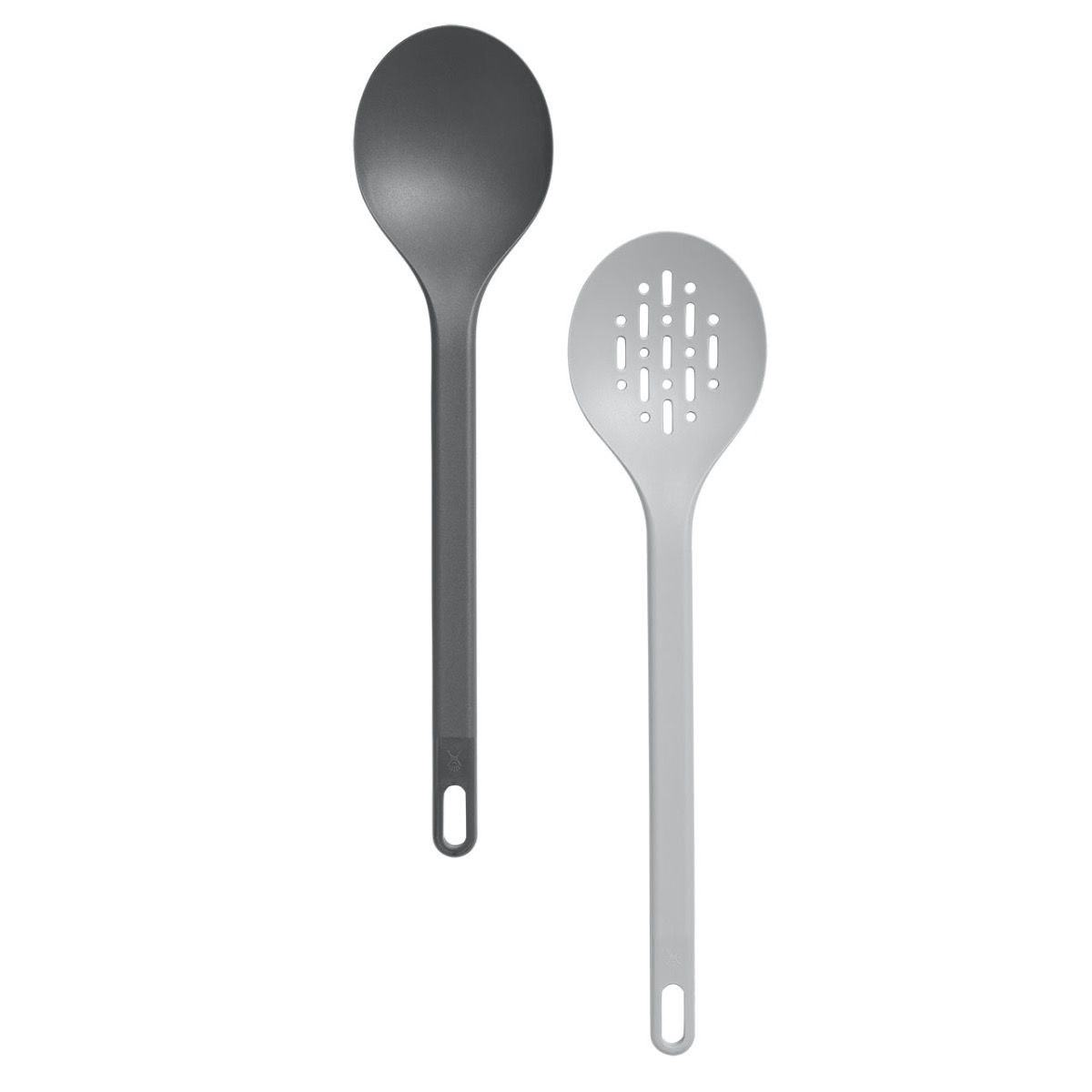 Two gray serving spoons.