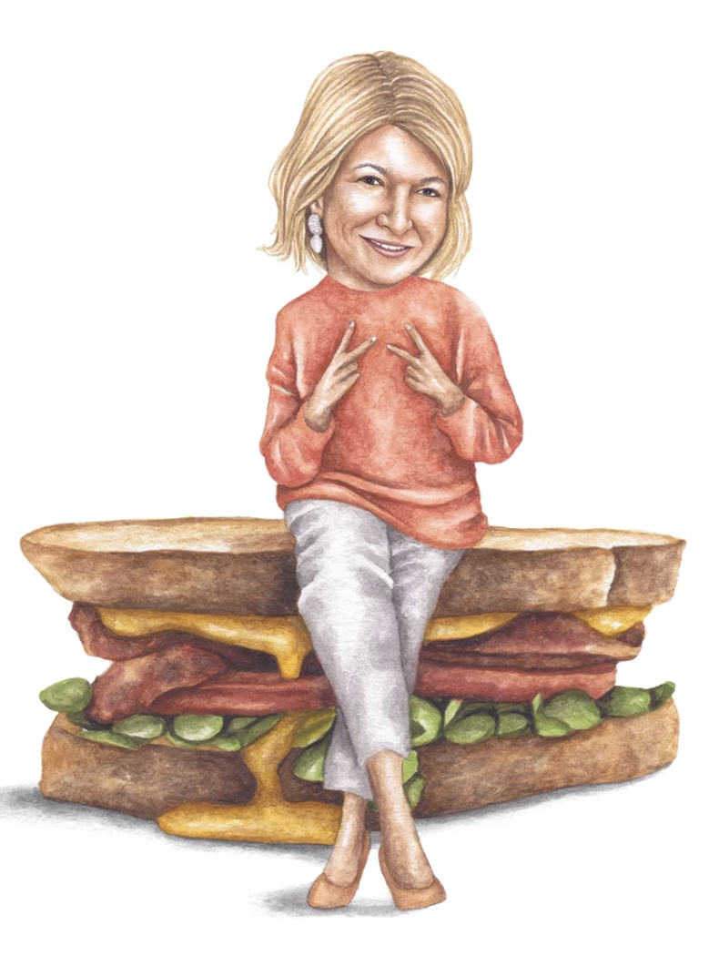 illustration of Martha Stewart sitting on a sandwich