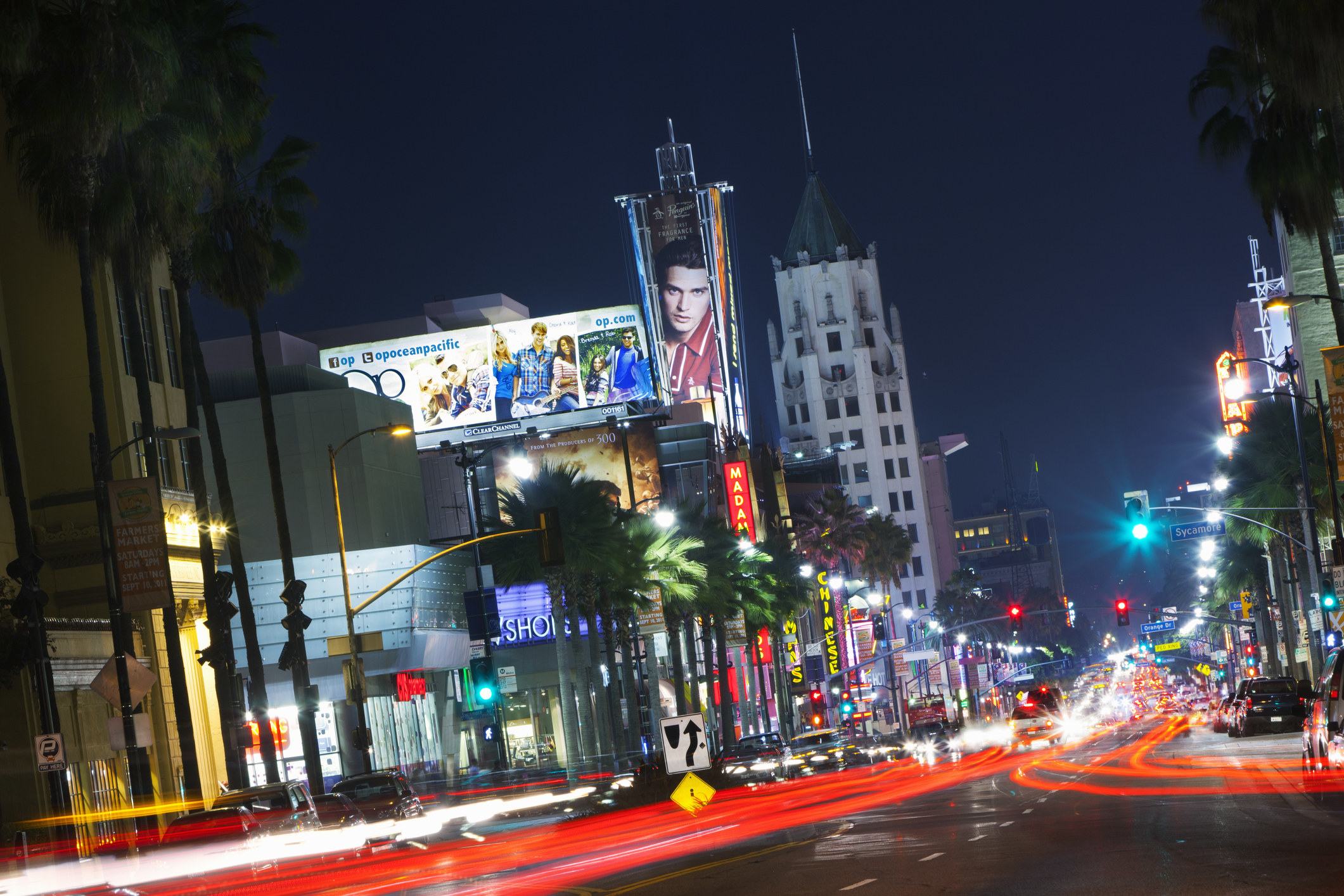 Hollywood boulevard at night