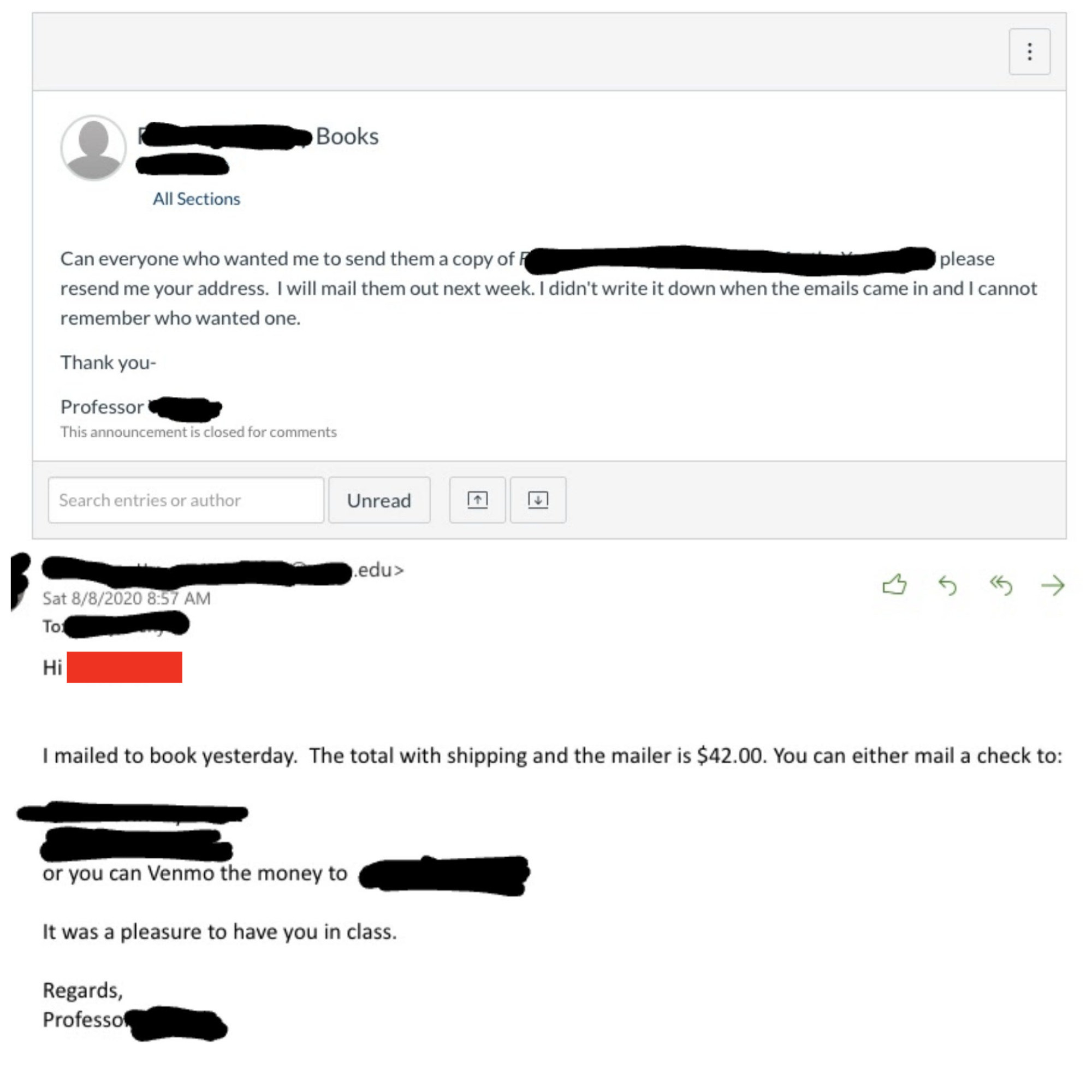 Professor asking students to pay for copies of her own book
