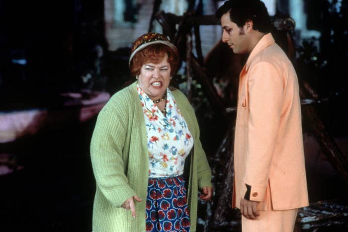 Kathy Bates as Helen &#x27;Mama&#x27; Boucher and Adam Sandler as Bobby Boucher in &quot;The Water Boy&quot;