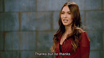 Reagan in New Girl saying, &quot;Thanks, but no thanks&quot;