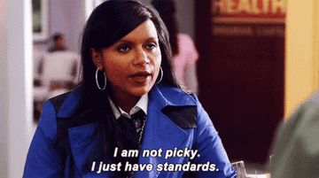 Mindy Kaling saying, &quot;i&#x27;m not picky, i just have standards&quot;