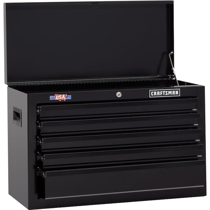 the black tool chest with the lid open