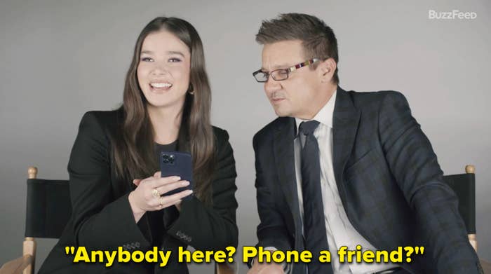 Hailee saying, "Anybody here? Phone a friend?"