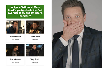 Jeremy Renner answering an MCU trivia question