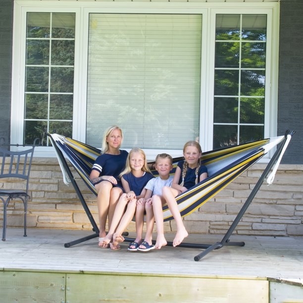 Family sitting on the hammock