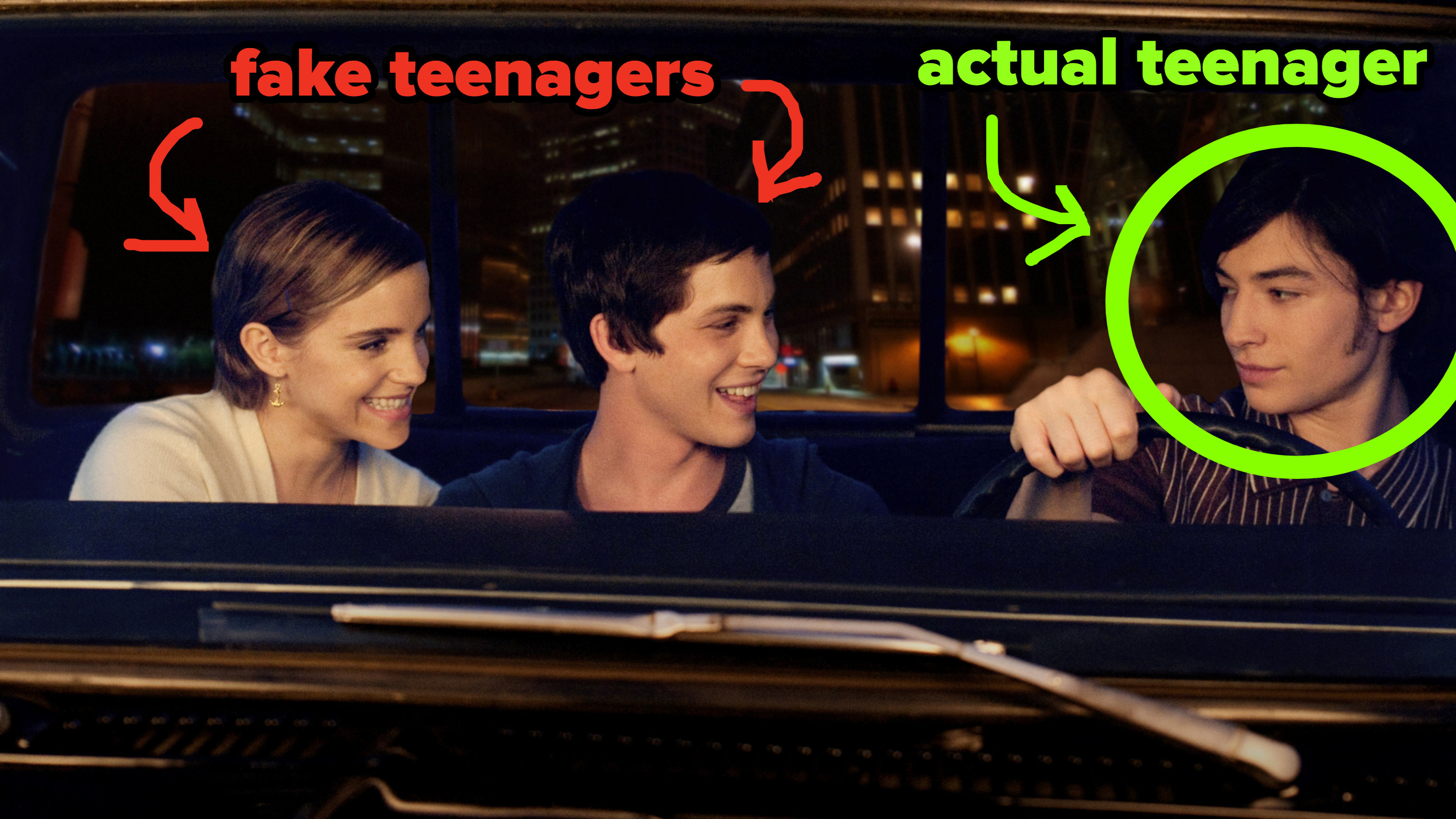 Emma Watson and Logan Lerman labeled &quot;fake teenagers&quot; and Ezra Miller labeled &quot;actual teenager&quot;