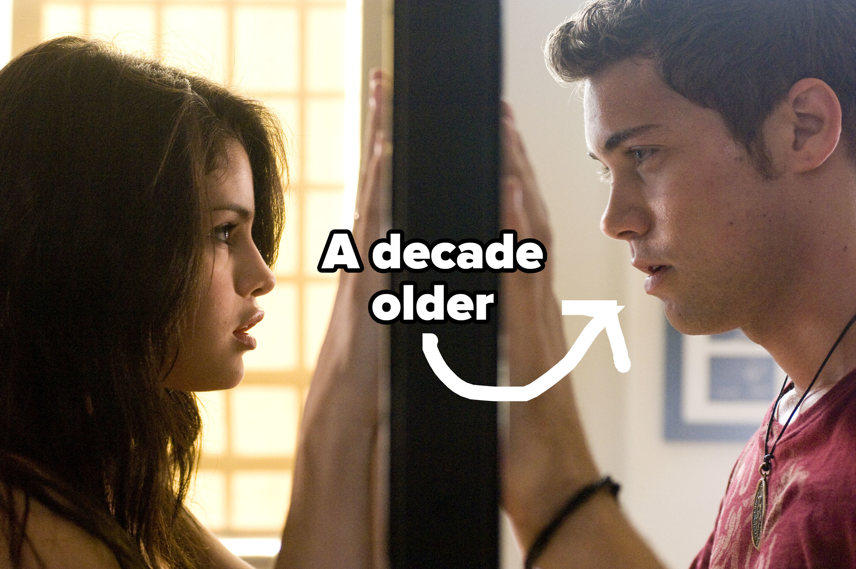 Selena and Drew Seeley dancing on opposite sides of a mirror